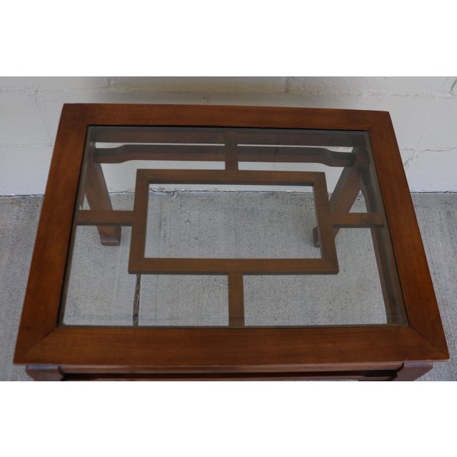 Chinoiserie 20th Century Chippendale Solid Wood With Beveled Glass End Table For Sale - Image 3 of 9