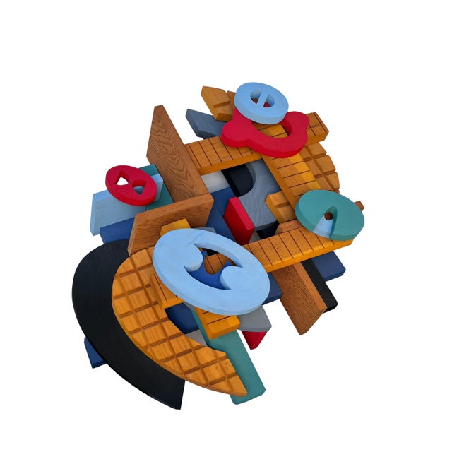 John Okulick, Large Abstract Wood Sculpture Colorful Wooden Painting John Okulick Wall Hanging For Sale - Image 15 of 18