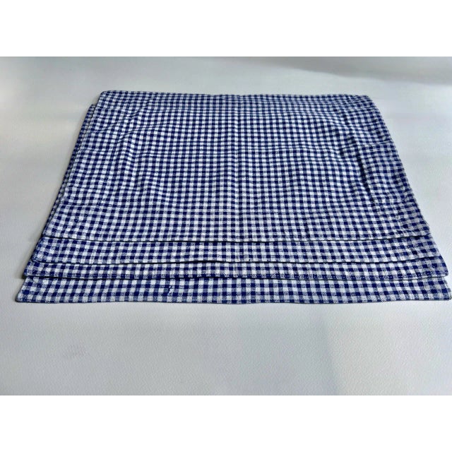 Late 20th Century Set of 4 Royal & White Denim Trim Gingham Placemats + 3 Napkins - Serena & Lily style For Sale In New York - Image 6 of 18