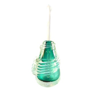 1980s Green Art Glass Perfume Bottle With Long Stopper For Sale