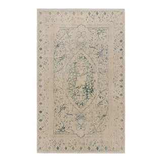 Rug & Kilim’s Modern Rug With Beige and Teal Abstract Patterns and Medallion For Sale