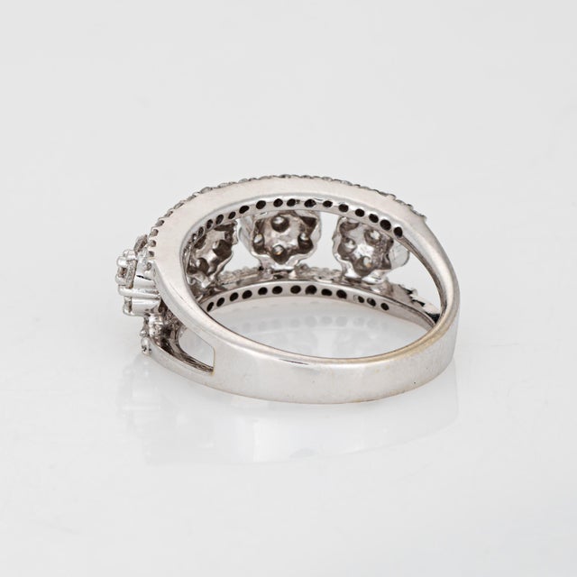 Early 21st Century 1.35ct Diamond Cluster Ring Sz 6.5 Estate 14k White Gold Band Flowers Jewelry For Sale - Image 5 of 7