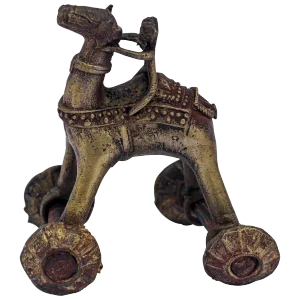 Antique Asian Hindu Bronze Temple Toy Camel on Wheels