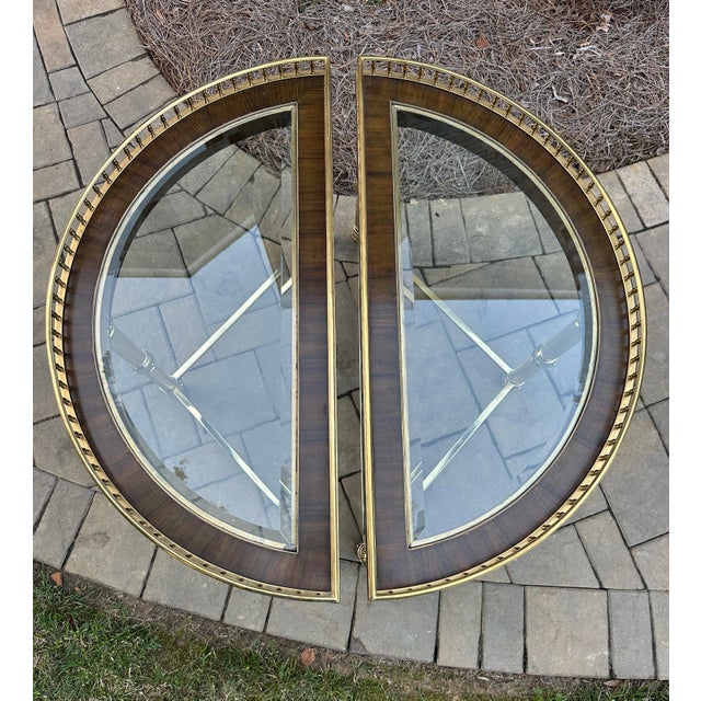 Neoclassical La Barge Neoclassical Demi Lune Brass, Wood & Glass Table For Sale - Image 3 of 11