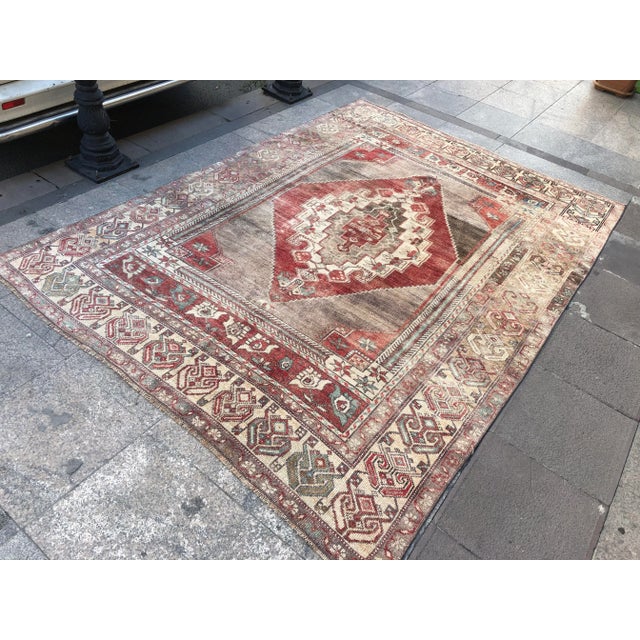1960s 1960s Vintage Handmade Oushak Rug - 6′ × 8′4″ For Sale - Image 5 of 11