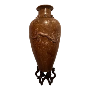 Tall Antique Ming Dynasty Martaban Jar From China and Stand