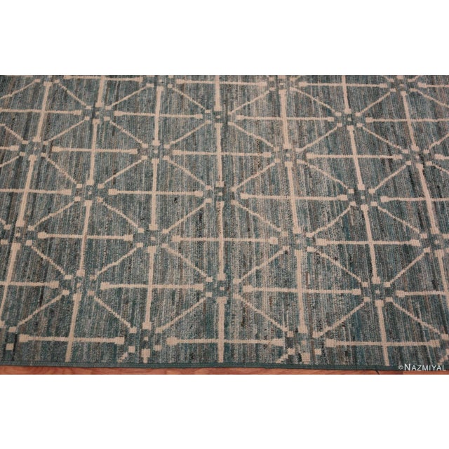 Modern Grey Blue Allover Geometric Room Size Modern Rug For Sale - Image 3 of 7