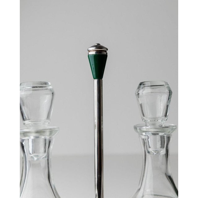 Vintage Silver-Plated Glass Salt and Pepper Shaker and Vinegar and Oil Bottles, Italy, 1970s, Set of 5 For Sale - Image 5 of 12