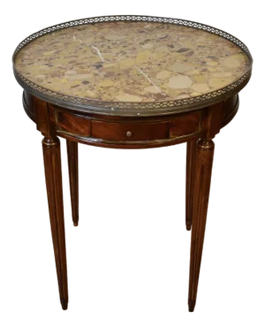 1910s Antique French Louis XVI Mahogany & Marble Top Round Center / Side Table