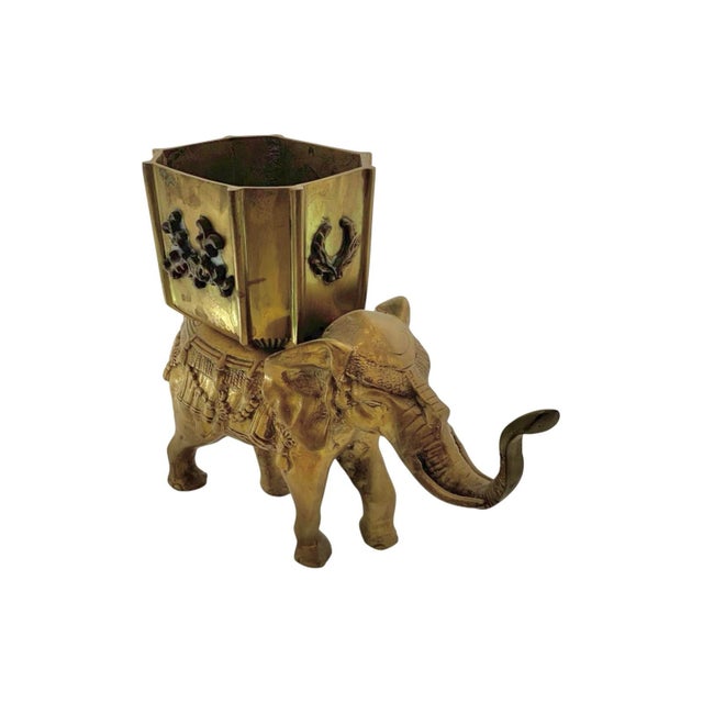 Late 20th Century Folk Art Heavy Brass Elephant Statue Pair, Indian, 8.5"h For Sale - Image 4 of 10