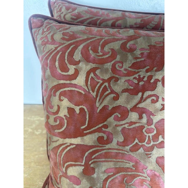 Pair of Authentic Fortuny Textile Pillows With Velvet Backs For Sale - Image 4 of 8