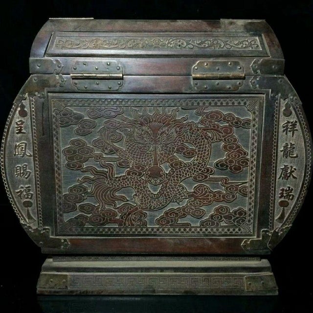 White Antique Chinese Redwood Jewelry Box With Intricate Silver/White Metal Mounts For Sale - Image 8 of 8