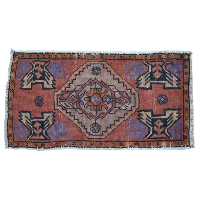 Hand Knotted Small Rug Faded Colors Mat Entry Decor Turkish Rug - 1'7'' X 3' For Sale - Image 4 of 6
