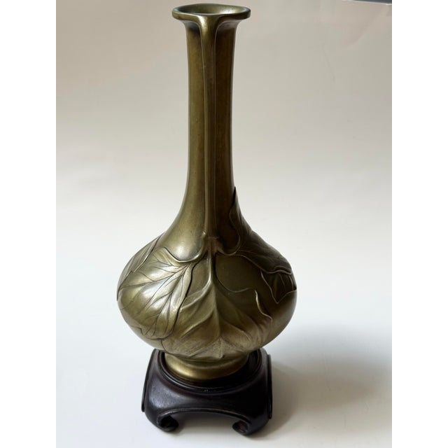 Art Nouveau Antique Japanese Studio Bronze Art Nouveau Vase Meiji Period For Sale - Image 3 of 9