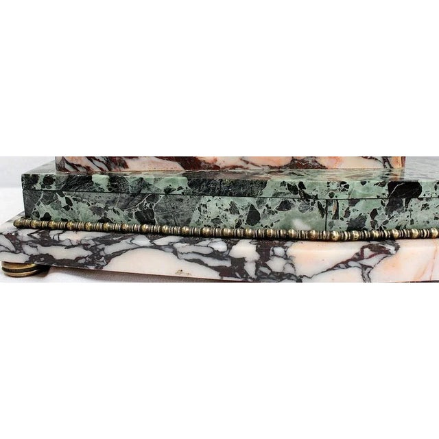 Art Deco Marble and Bronze Mantel Clock & Decoration, 1940s, Set of 3 For Sale - Image 14 of 18