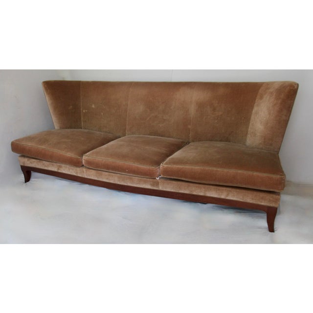 Donghia C. .2000 Donghia "Geneva," Coll. Walnut Framed Sofa in "Bravo" Donghia Textile a Cotton-Velvet For Sale - Image 4 of 18
