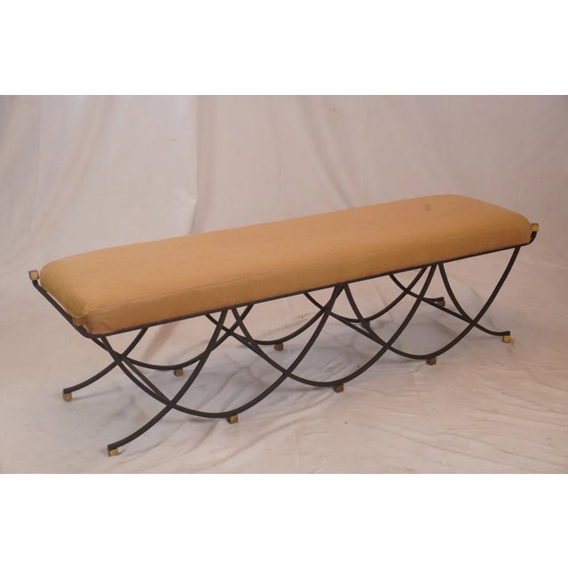 The Felice Bench from Arteriors is a sculptural statement piece that blends artistic metalwork with refined upholstery....