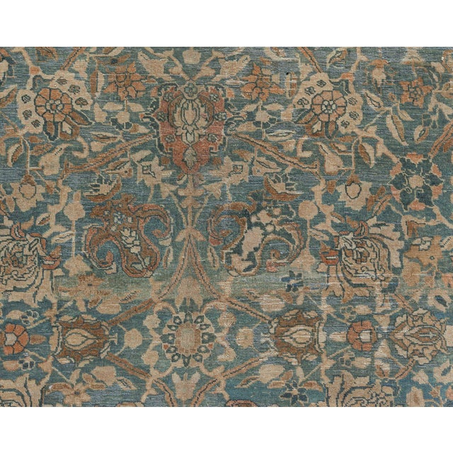 Textile Antique Persian Tabriz Rug in Blue and Brown For Sale - Image 7 of 8