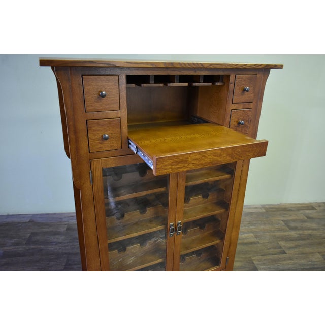 Arts & Crafts Mission / Arts and Crafts Quarter Sawn White Oak Wine Cabinet - 45" For Sale - Image 3 of 9