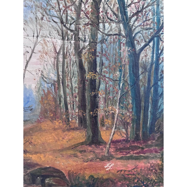 Early 20th Century Antique Original Forest Landscape Oil Painting C. 1910 For Sale - Image 5 of 14