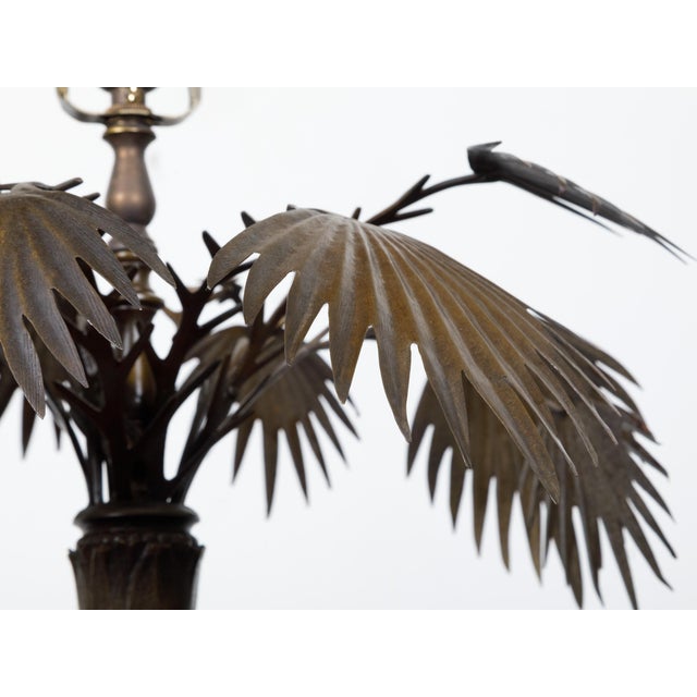 Pair of French 1920s Bronze Palm Tree Table Lamps on Octagonal Bases, USA Wired For Sale - Image 11 of 11