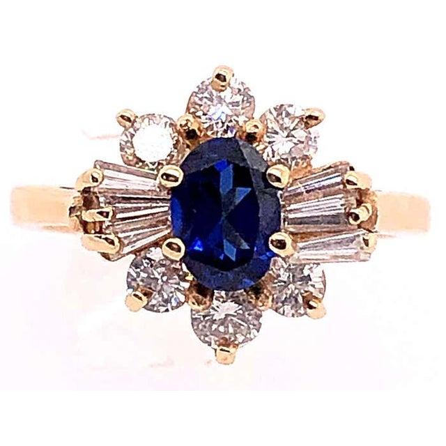 14 Karat Yellow Gold Sapphire Solitaire Ring With Diamond Accents For Sale In New York - Image 6 of 11