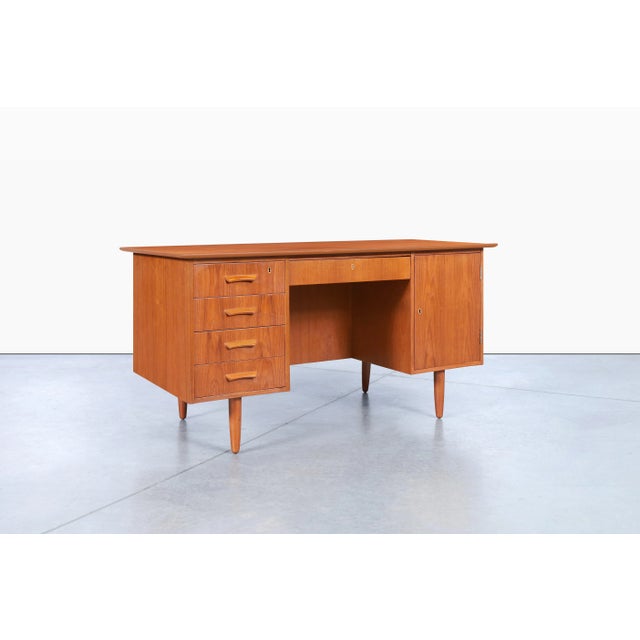 1960s Danish Modern Teak Executive Desk With Bookcase, 1960s For Sale - Image 5 of 12