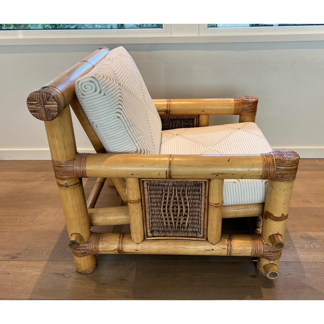 Wood 1970s Pair of large bamboo armchairs with Pierre Frey cushions For Sale - Image 7 of 12