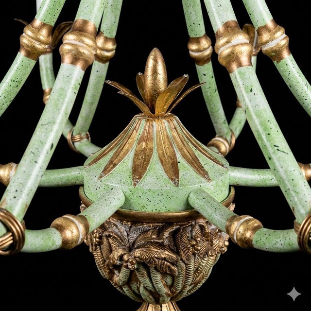 Pistachio Vintage Palm Beach Regency “The Phillipe” Faux Bamboo Chandelier “- Newly Painted For Sale - Image 8 of 13