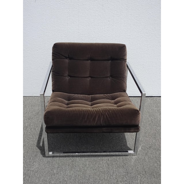 Mid Century Contemporary Modern Chrome Dark Brown Tufted Velvet Accent Chair Chairish