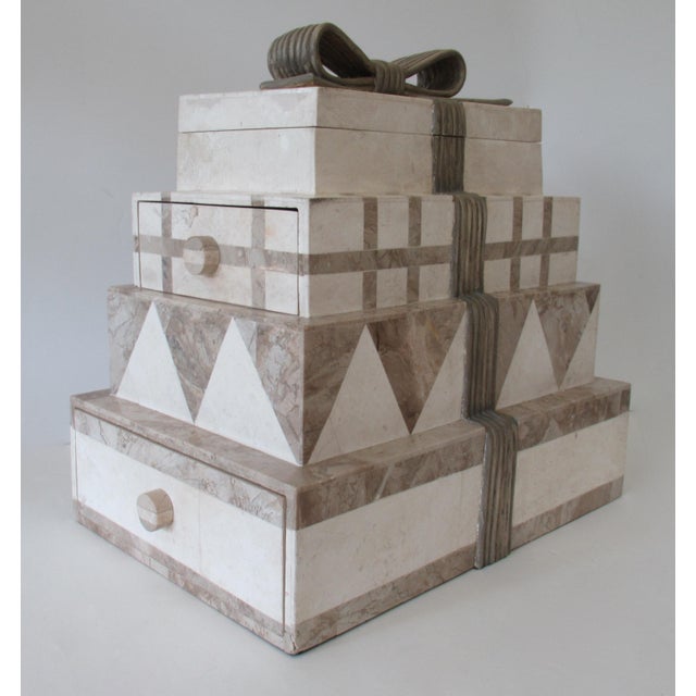 Contemporary Vintage C.1980's "Monet's" Renoir Tessellated Stone & Wicker, "Behemoth," 4-Tiered Jewelry Box For Sale - Image 3 of 12