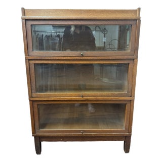 Antique Arts & Crafts Style 3 Stack Oak Barristers Book Case For Sale