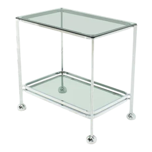Chrome Tinted Smoked Glass Rolling Tea Cart with Concealed Wheels