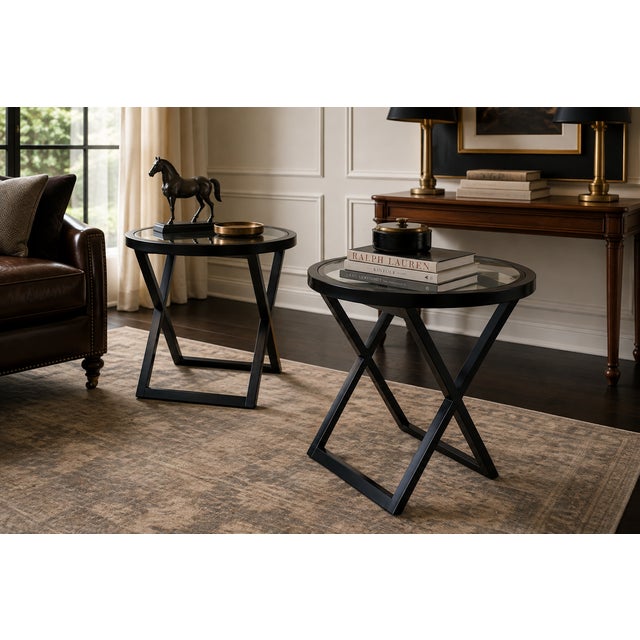 Contemporary Pair of Attributed Ralph Lauren Mercer Street Mahogany & Glass Occasional Tables For Sale - Image 3 of 7