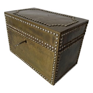 Vintage Sarreid Ltd. Style Brass Nailhead Lidded Decorative Box With Key For Sale
