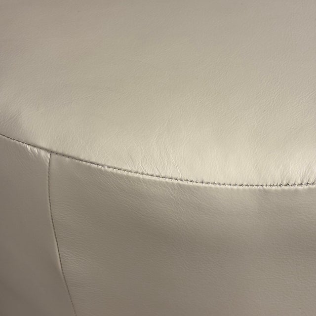 Contemporary New Round Cream Italian Leather Ottoman Made in Usa 21 Inch Diameter Footstool Accent Decor For Sale - Image 3 of 8