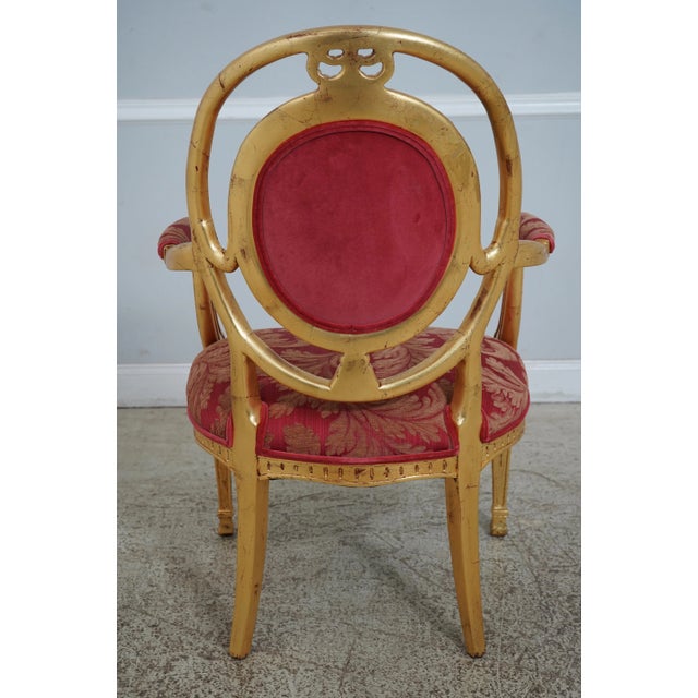 Pair Gold Gilt French Louis XVI Style Open Armchairs For Sale - Image 4 of 12
