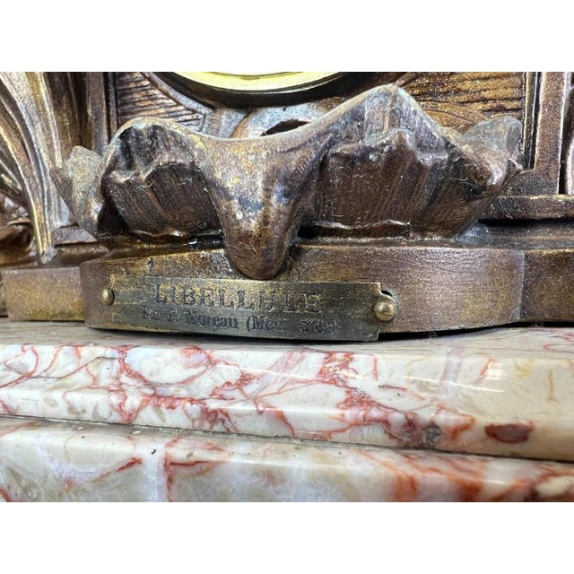 French Art Nouveau Style Bronze Mantel Clock Garniture For Sale - Image 10 of 16