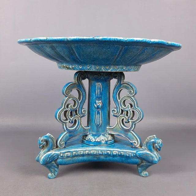 1950s Vintage Turquoise Majolica Centerpiece Stand, 1950s For Sale - Image 5 of 14