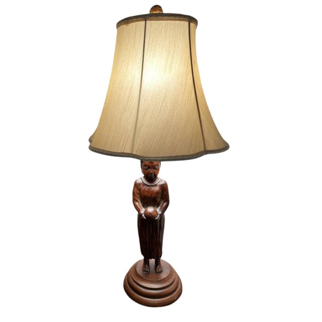 1970s Hand Carved Balinese Figural Table Lamps in the Style of James Mont - A Pair For Sale - Image 12 of 12