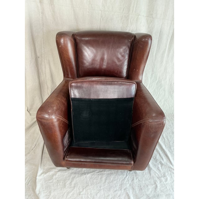 1990s Baxter Italian Brown Leather Club Armchair – Modern Sculptural Lounge Chair For Sale - Image 14 of 14