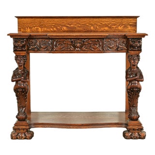 R. J. Horner Style Antique Victorian Carved Oak Sideboard or Buffet Server, Circa 1890s For Sale