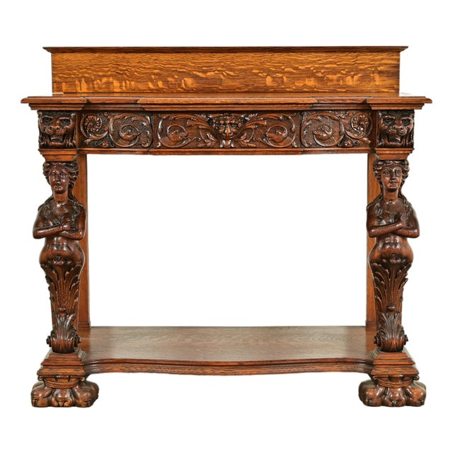 R. J. Horner Style Antique Victorian Carved Oak Sideboard or Buffet Server, Circa 1890s For Sale