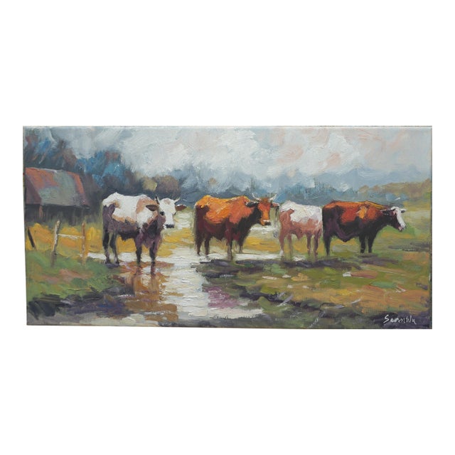Original Oil Painting of Cows For Sale