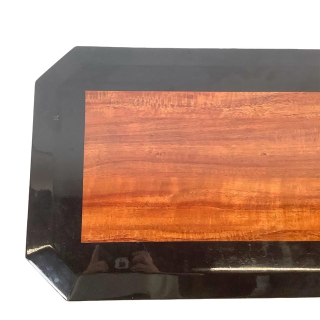 Vintage Postmodern Black Lacquer Console Table | Sculptural Leg Sofa Table For Sale - Image 9 of 18