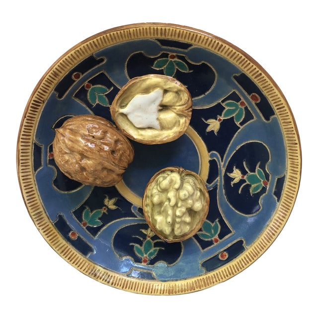 C.1879 Majolica Palissy Walnuts Platter Auguste De Chauvigne For Sale