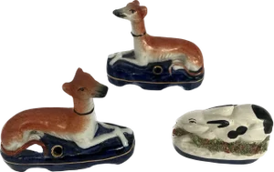 Antique Staffordshire Dogs and Rabbit Inkwell, Set of 3