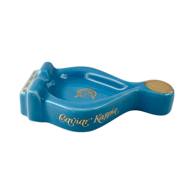 Blue Caviar Kaspia Paris Restaurant Blue Ceramic Ashtray For Sale - Image 8 of 11