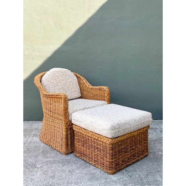 Camel Vintage Braided Rattan Lounge Chair and Ottoman For Sale - Image 8 of 12