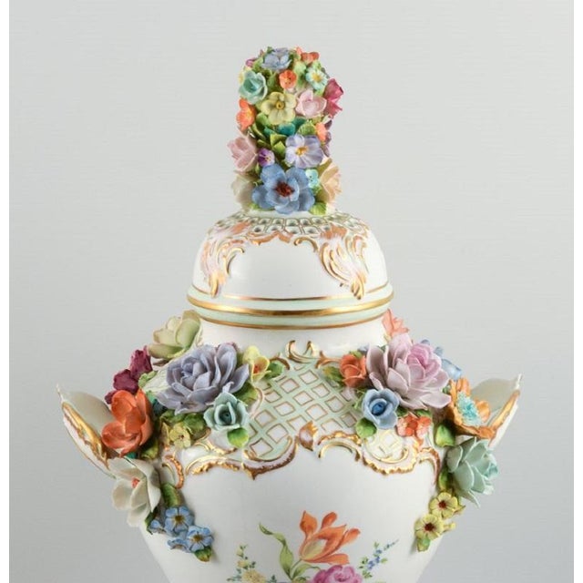 Large Lidded Porcelain Vase on Stand, Dresden, Germany, 1920s For Sale - Image 3 of 10